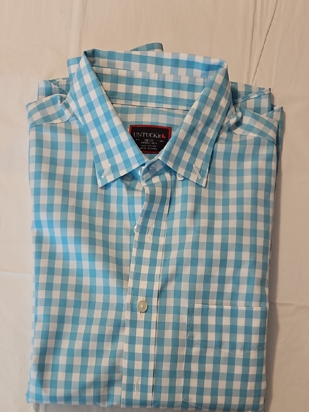 UNTUCKit Men’s Aqua and White Gingham Button-Up Shirt